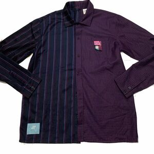 M / Daily Paper Plaid and Striped Shirt in Blue and Burgundy